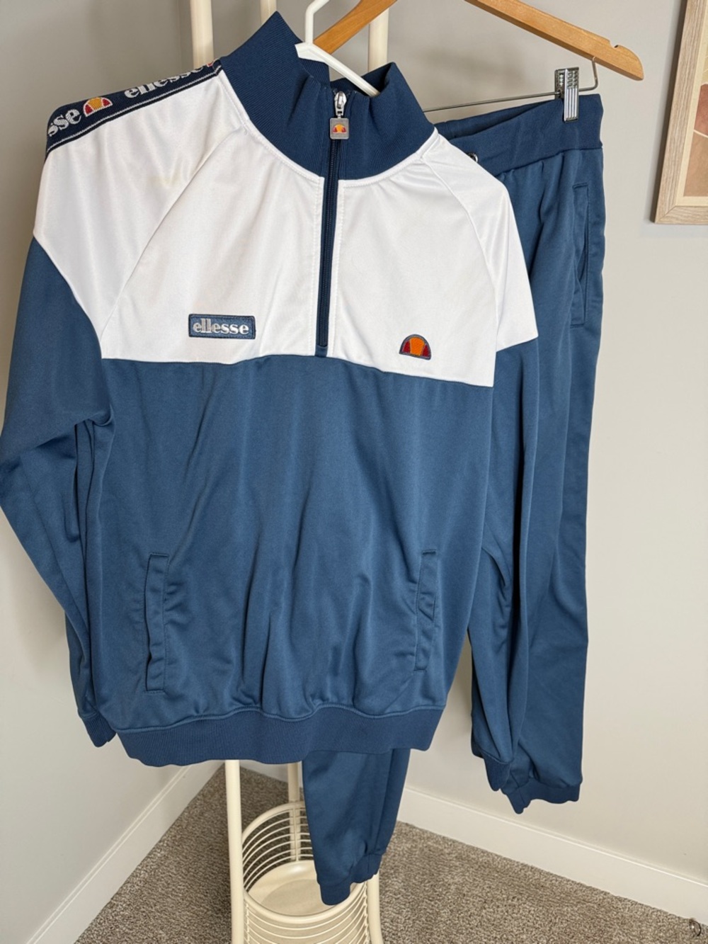 Ellesse Navy and White Half-Zip Track Set